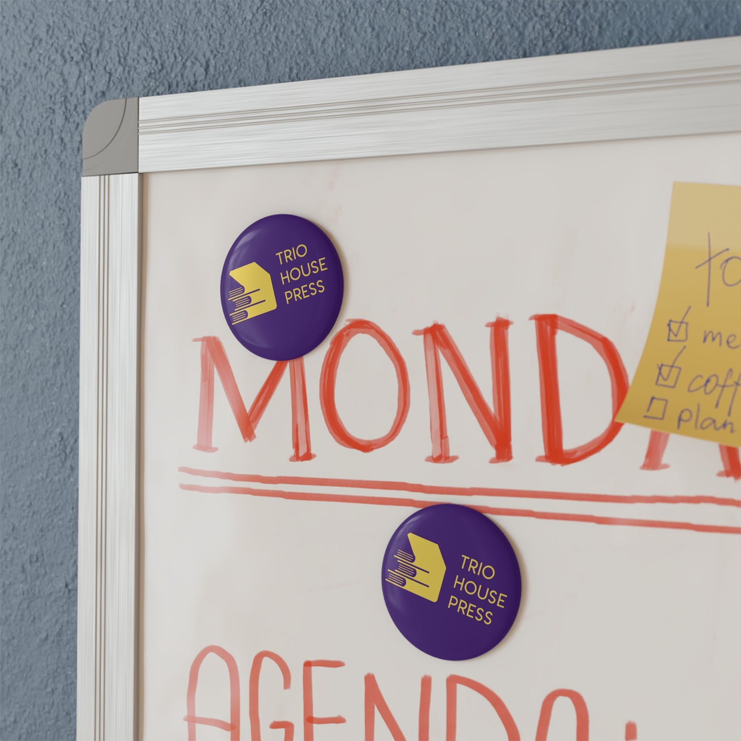Trio House Press Round Button Magnet — Purple & Gold Logo Fridge Magnet
