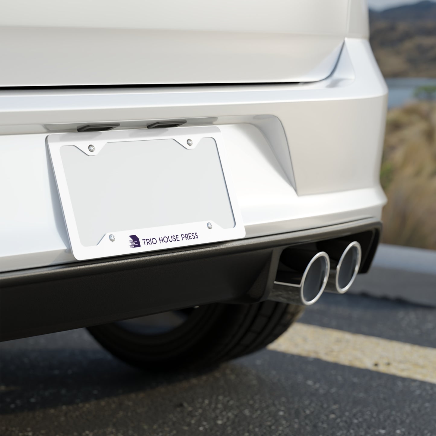 Metal License Plate Frame — Brushed Stainless Steel Car Tag Frame (Custom Text/Logo Area)