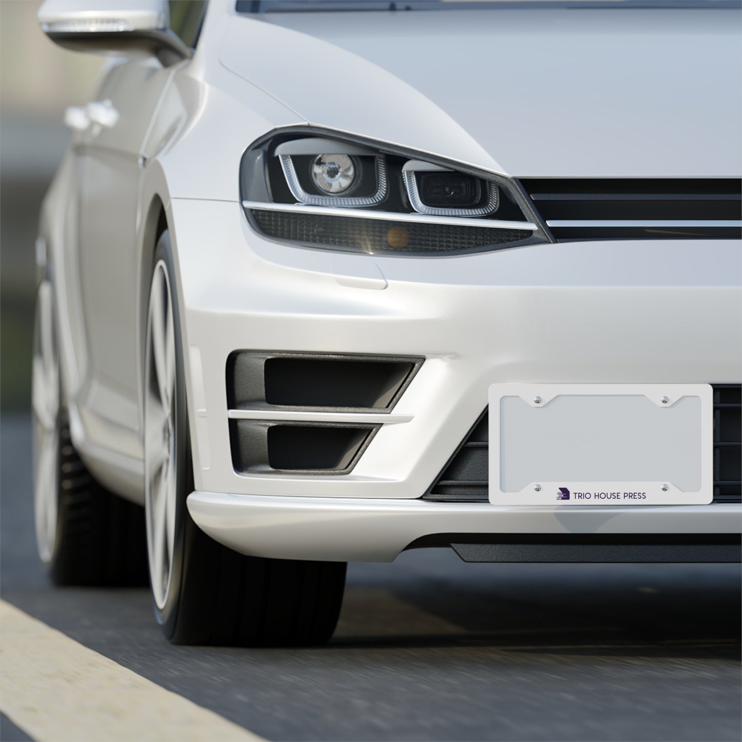 Metal License Plate Frame — Brushed Stainless Steel Car Tag Frame (Custom Text/Logo Area)